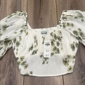 Abercrombie & Fitch White Floral Puff Sleeve Blouse